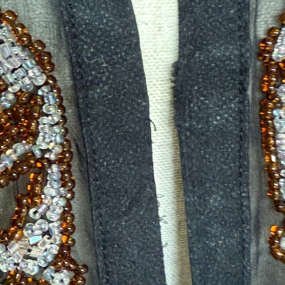 Gold Hawk Vintage Beaded Blouse Silk Sheer Black Top Boho  L - Picture 15 of 15